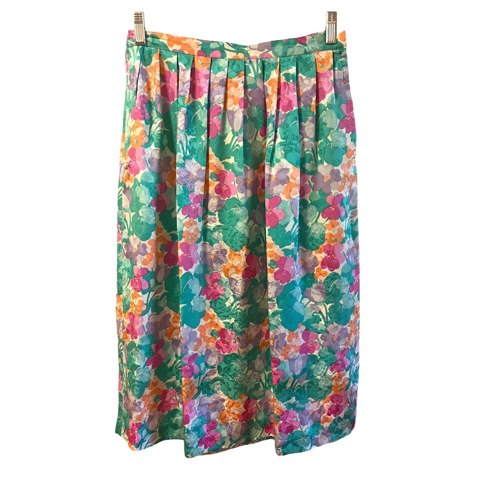 Vintage Anne Crimmins for Umi Collections 100% Silk Floral Skirt Sz10